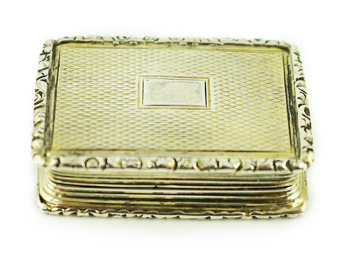 A William IV engine turned silver gilt rectangular vinaigrette, by Joseph Wilmore